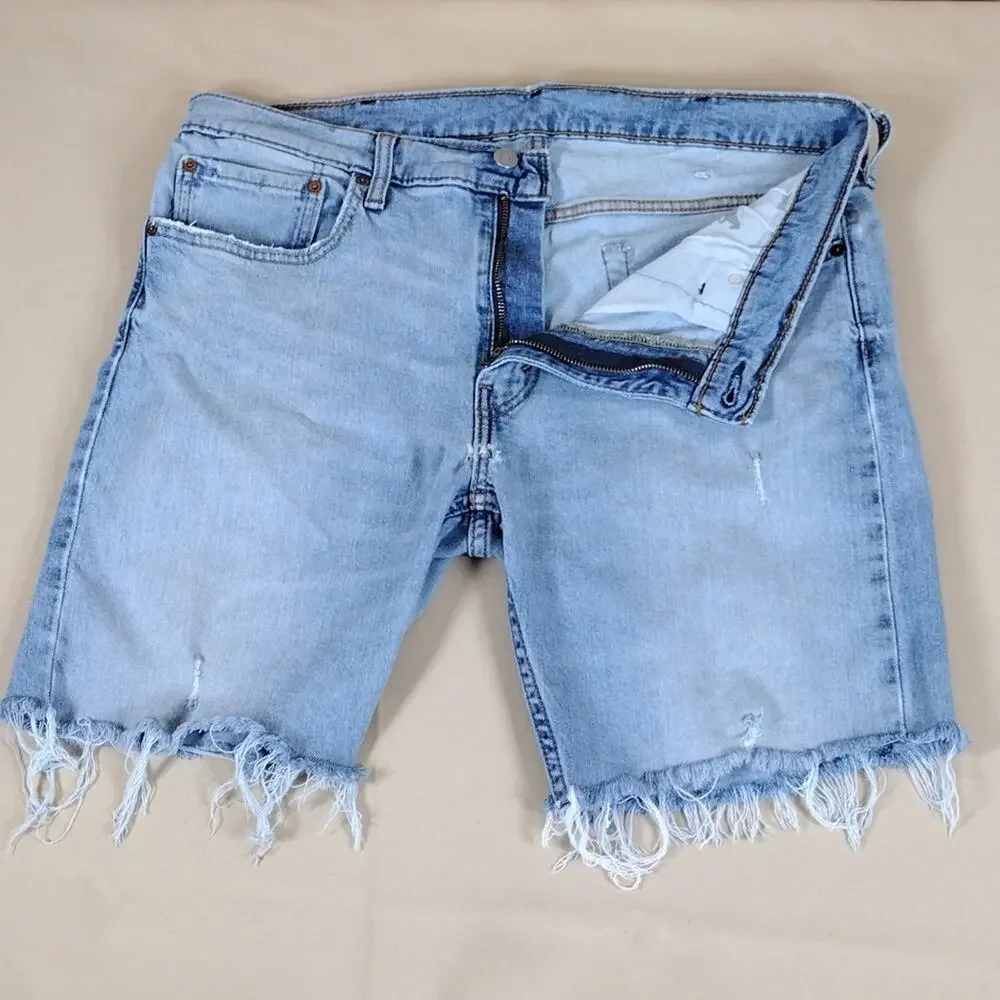 Levi’s Skinny Taper Jeans Men’s 38x32 Light Blue Denim Fringe
